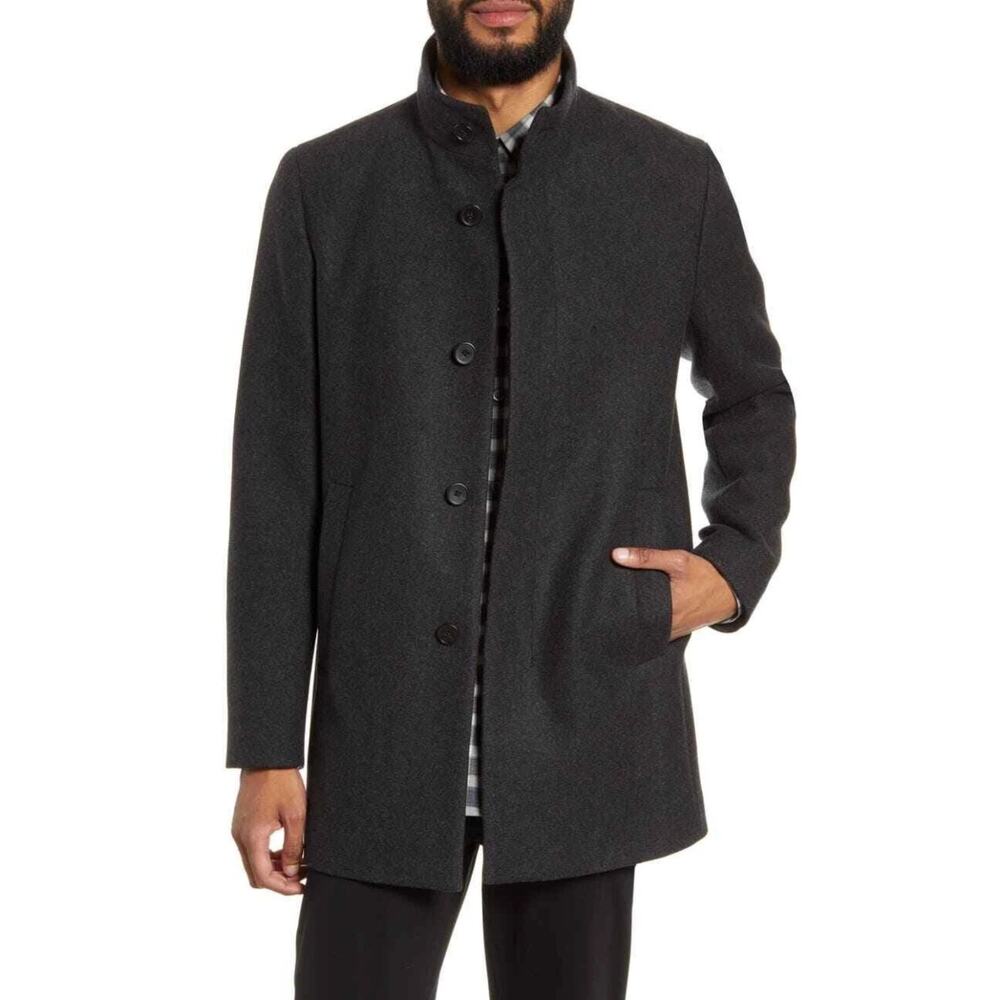 Theory Renew Regular Fit Wool Blend Overcoat XXL Charcoal Melange | Men’s Winter - Picture 3 of 7